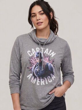 NWOT | Marvel Captain America Cowl Neck Long Sleeve Graphic Jersey Top | XXL